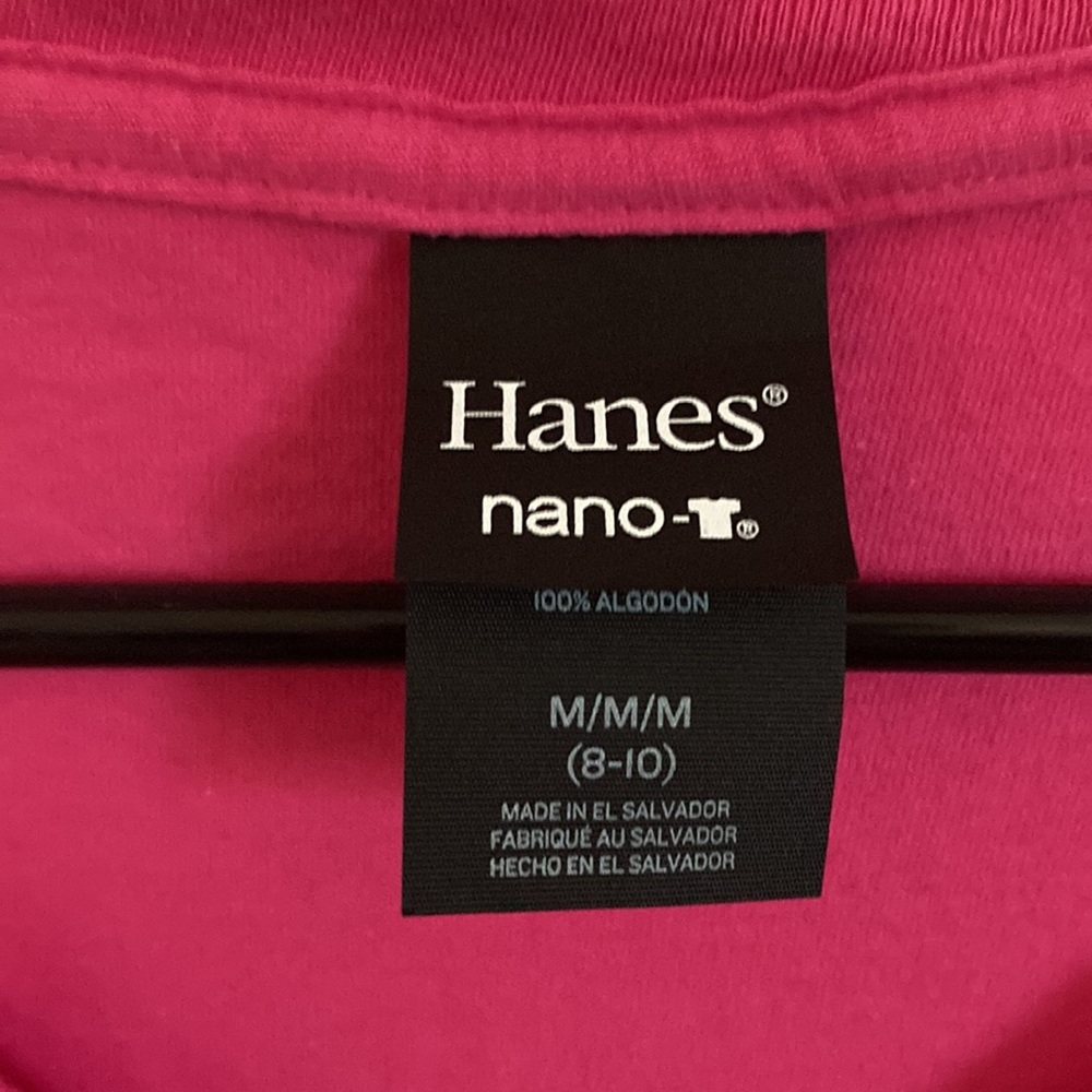 Hanes Pink Nano V-Neck T Size M (8-10) 100% Cotton - Picture 2 of 3